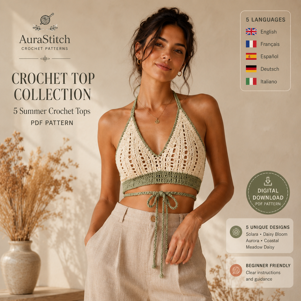Crochet Top Patterns PDF Bundle | 5 Summer Crochet Tops for Women | Digital Download