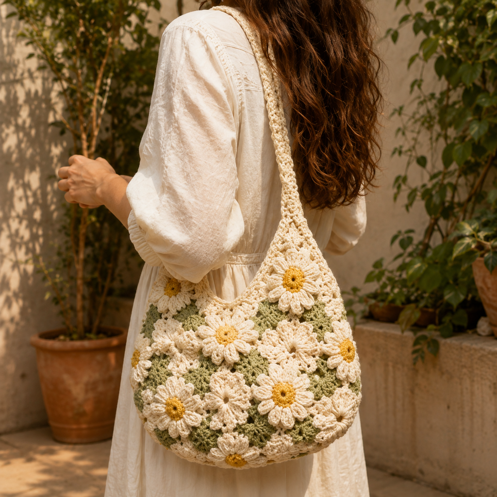 Daisy Crochet Bag Pattern PDF | Flower Shoulder Bag Pattern | Crochet Tote Bag Digital Download