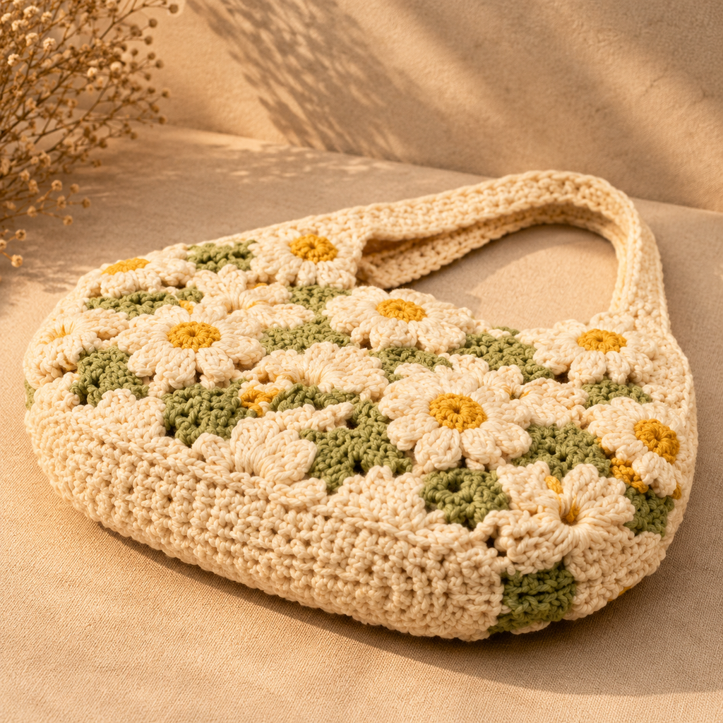 Daisy Crochet Bag Pattern PDF | Flower Shoulder Bag Pattern | Crochet Tote Bag Digital Download