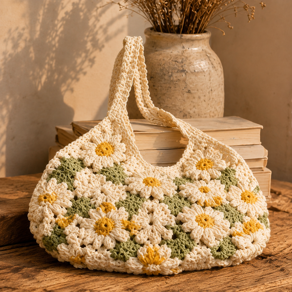 Daisy Crochet Bag Pattern PDF | Flower Shoulder Bag Pattern | Crochet Tote Bag Digital Download