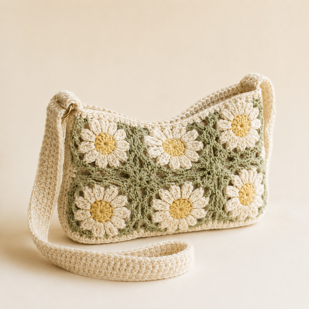 Daisy Bloom Crochet Bag Pattern PDF | Floral Crochet Shoulder Bag | Digital Download