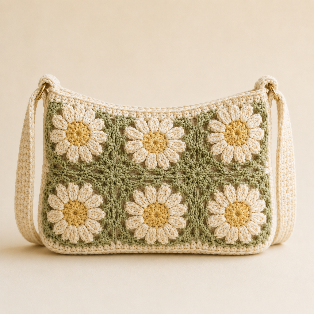 Daisy Bloom Crochet Bag Pattern PDF | Floral Crochet Shoulder Bag | Digital Download