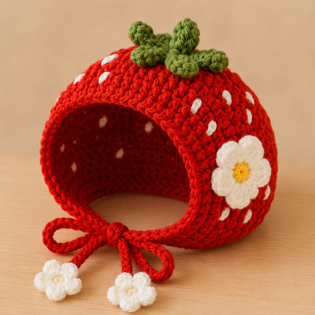 Strawberry Cat Bonnet Crochet Pattern, Crochet Cat Hat PDF, Strawberry Garden Pet Hat Pattern, Cat Bonnet Pattern, Digital PDF