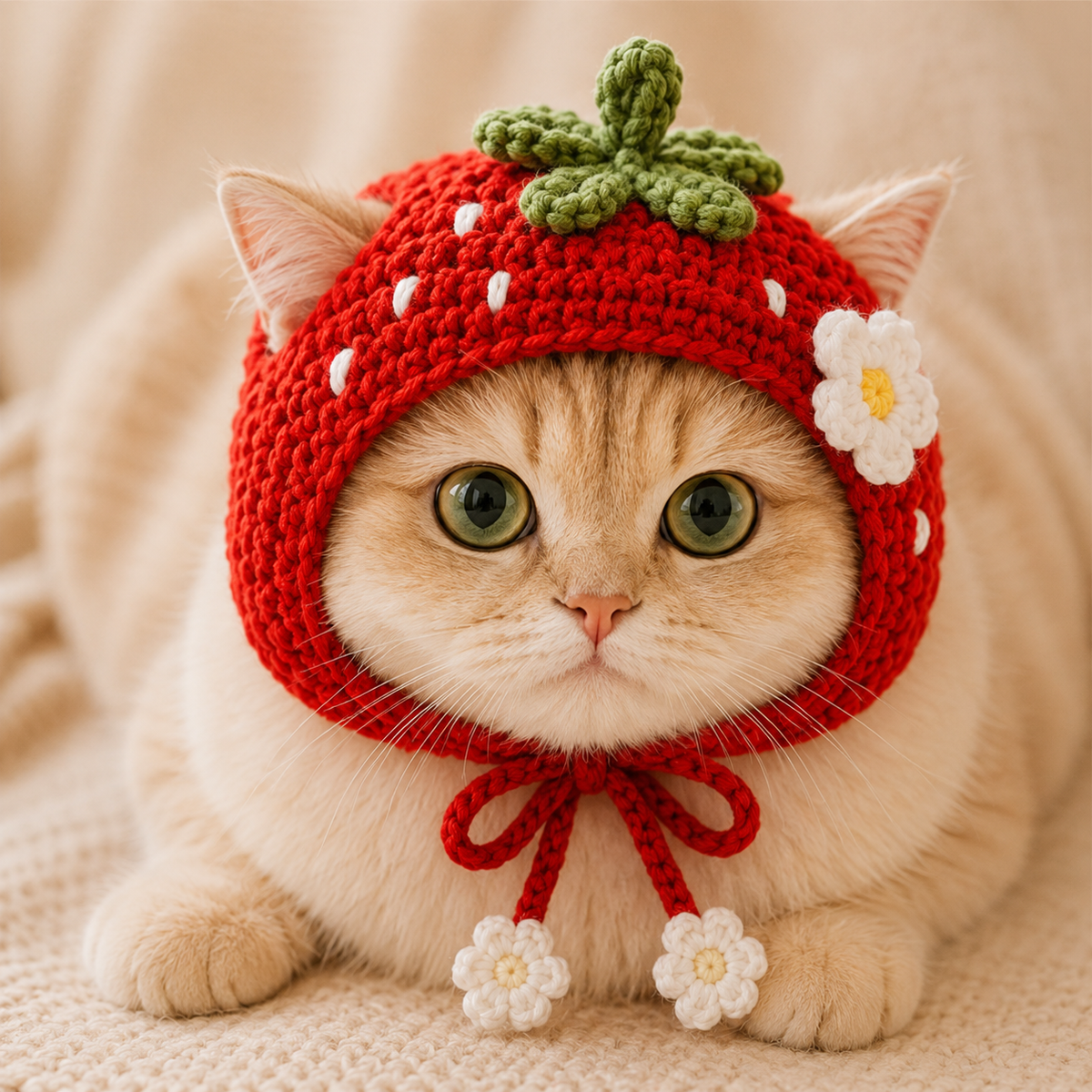 Strawberry Cat Bonnet Crochet Pattern, Crochet Cat Hat PDF, Strawberry Garden Pet Hat Pattern, Cat Bonnet Pattern, Digital PDF