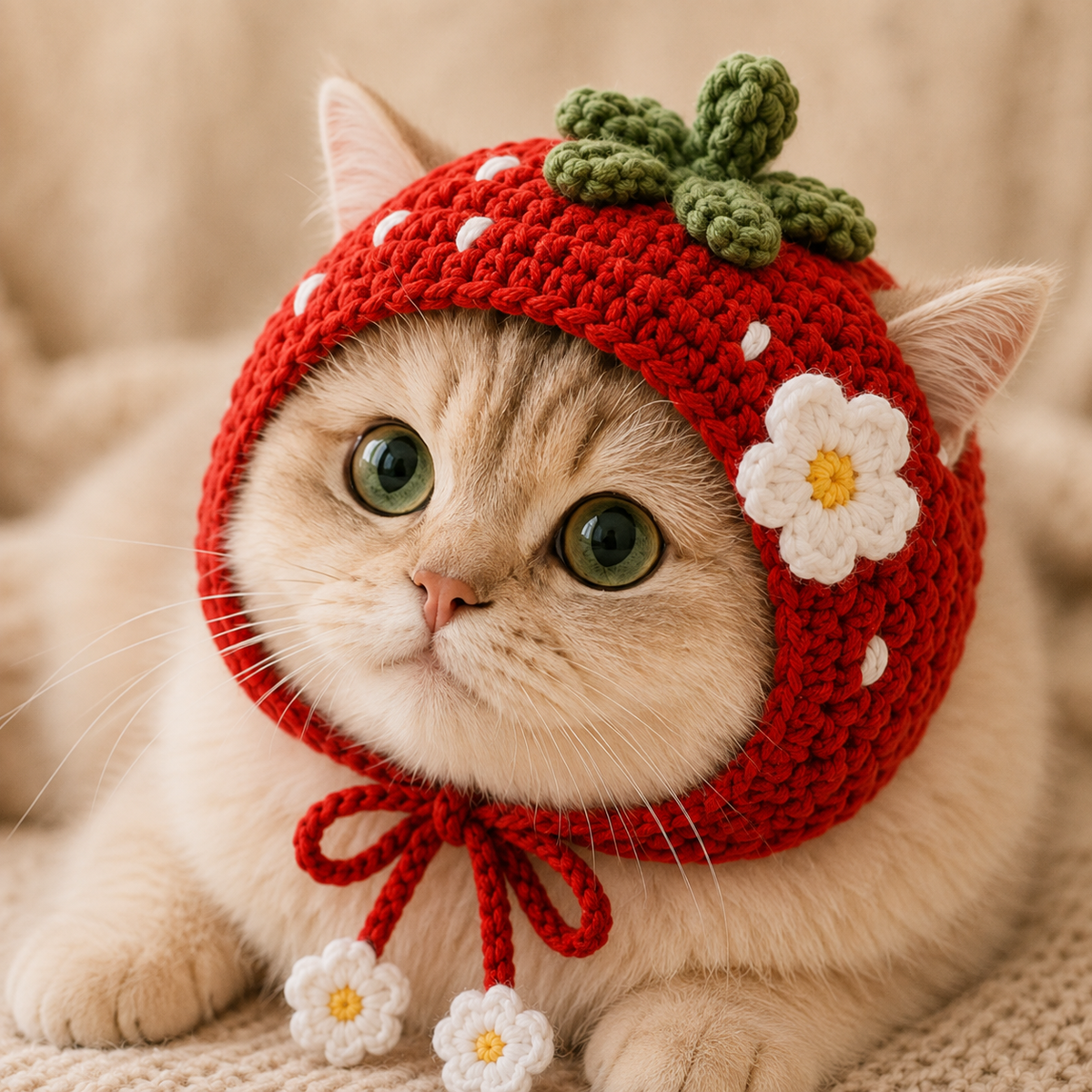 Strawberry Cat Bonnet Crochet Pattern, Crochet Cat Hat PDF, Strawberry Garden Pet Hat Pattern, Cat Bonnet Pattern, Digital PDF