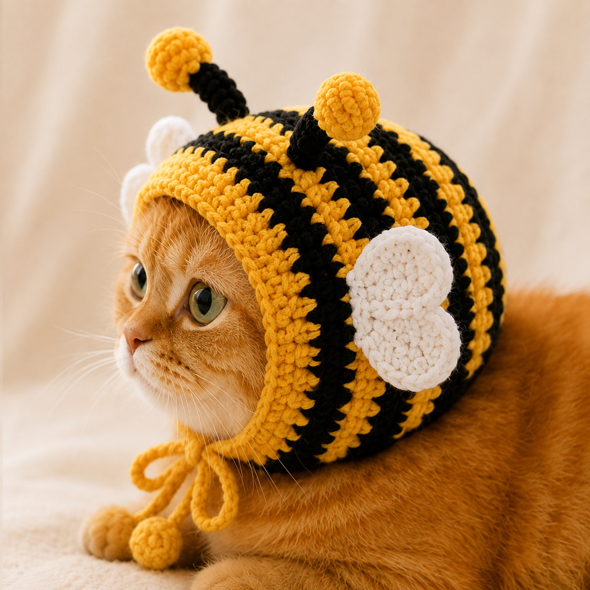 Bumblebee Cat Hat Crochet Pattern PDF, Bee Cat Bonnet Pattern, Crochet Cat Hat, Pet Bee Costume, Cute Cat Accessory, Instant Download