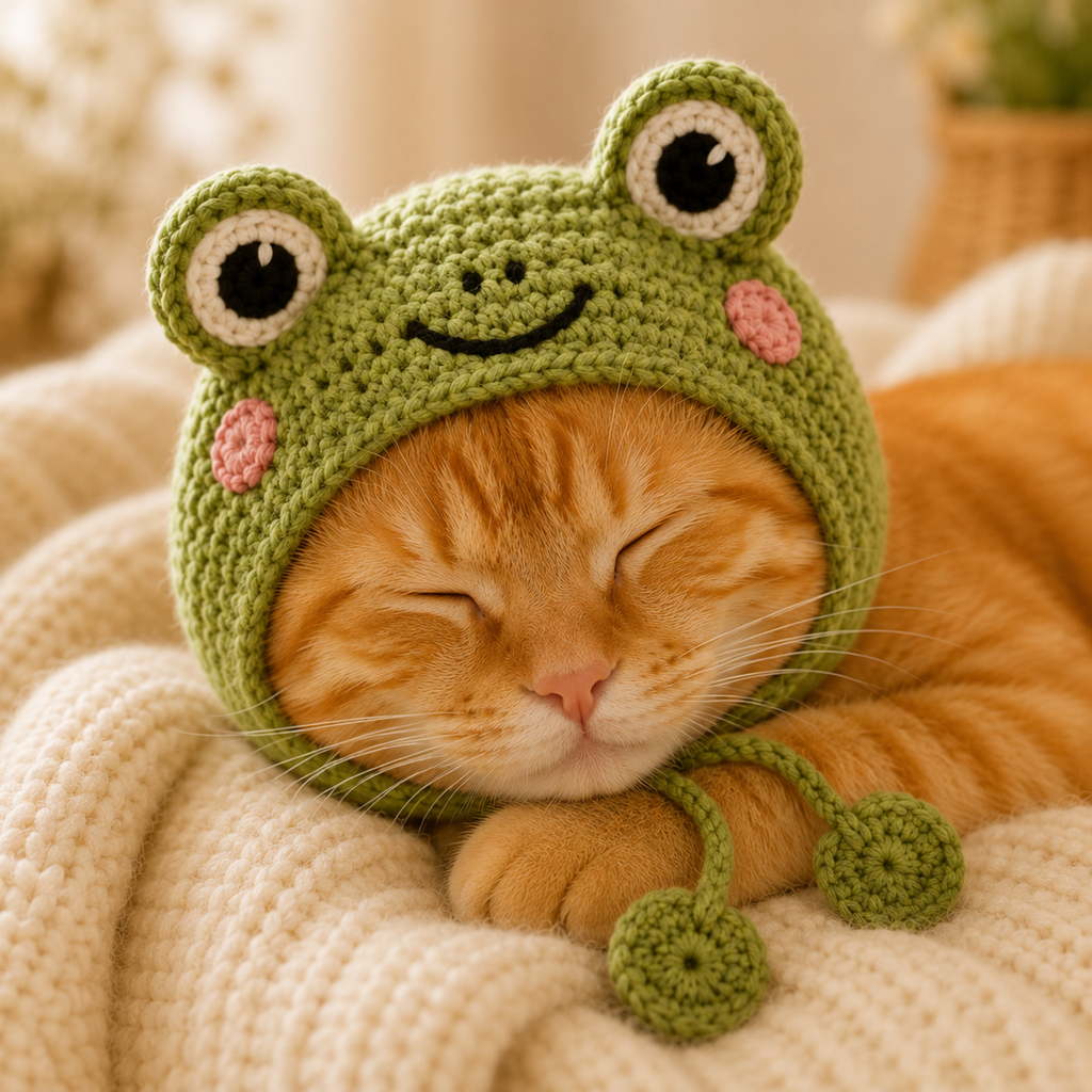 Frog Cat Bonnet Crochet Pattern, Frog Hat for Cats PDF, Crochet Cat Hat Pattern, Pet Accessory Pattern, Instant Download