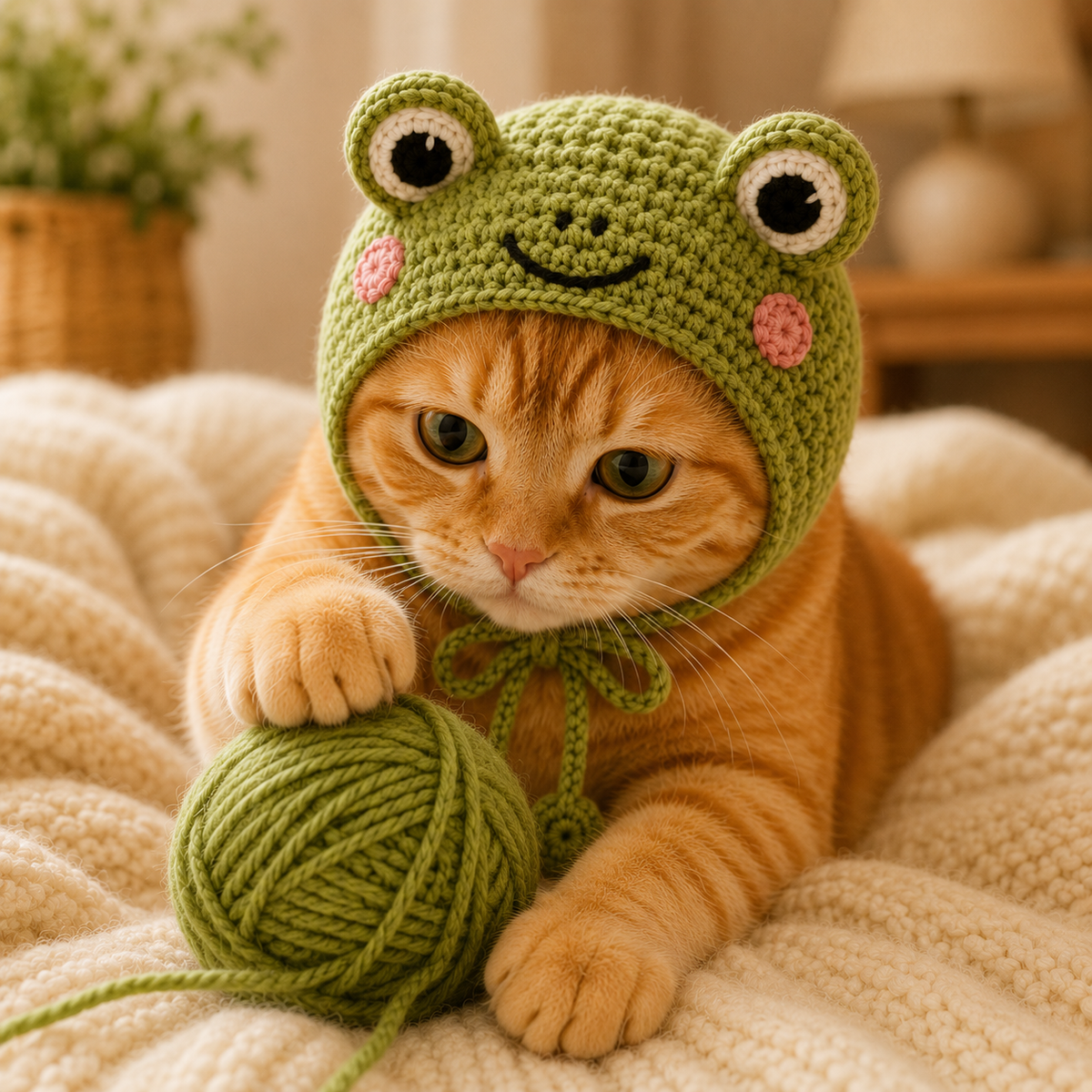Frog Cat Bonnet Crochet Pattern, Frog Hat for Cats PDF, Crochet Cat Hat Pattern, Pet Accessory Pattern, Instant Download