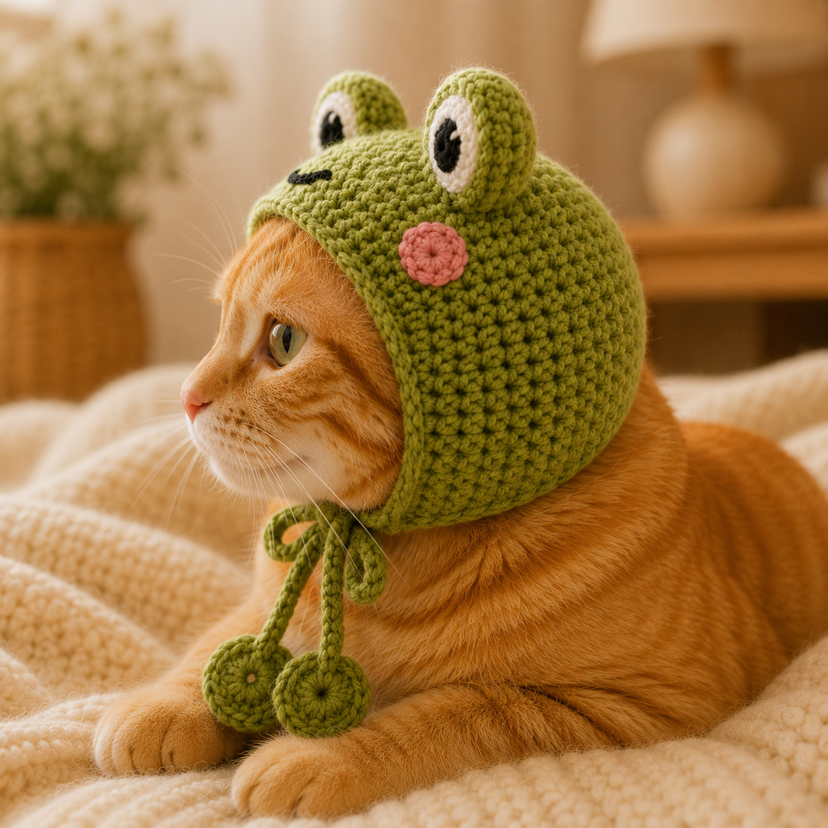 Frog Cat Bonnet Crochet Pattern, Frog Hat for Cats PDF, Crochet Cat Hat Pattern, Pet Accessory Pattern, Instant Download
