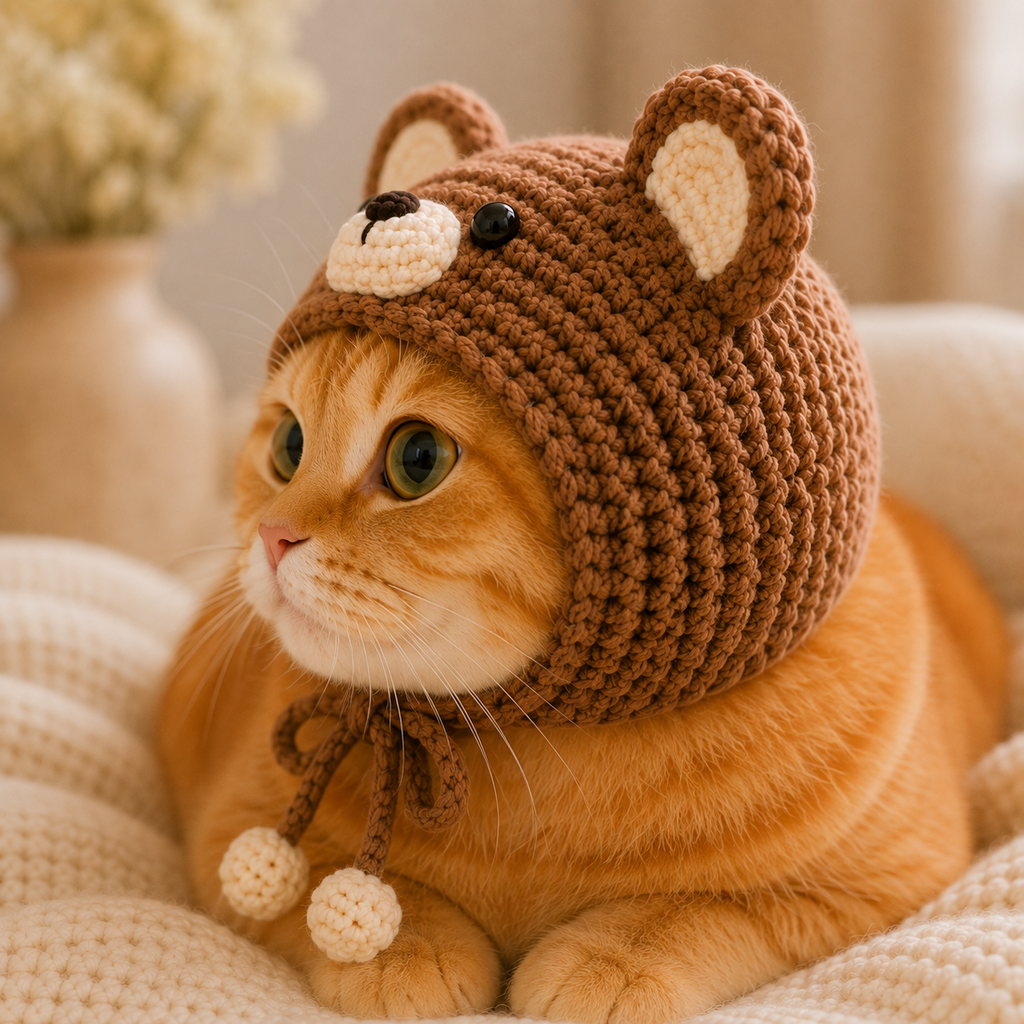 Teddy Bear Cat Bonnet Crochet Pattern, Crochet Cat Hat PDF, Bear Ear Cat Bonnet, Pet Hat Pattern, Cat Costume Crochet, Digital PDF