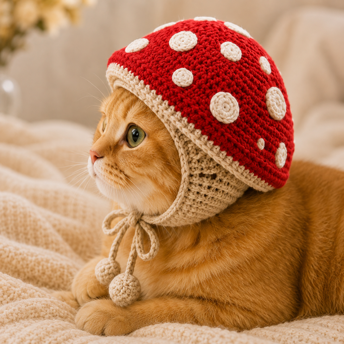 Mushroom Cat Hat Crochet Pattern PDF, Crochet Cat Hat Pattern, Mushroom Pet Hat, Cat Bonnet Crochet, Cute Cat Accessory, DIY PDF