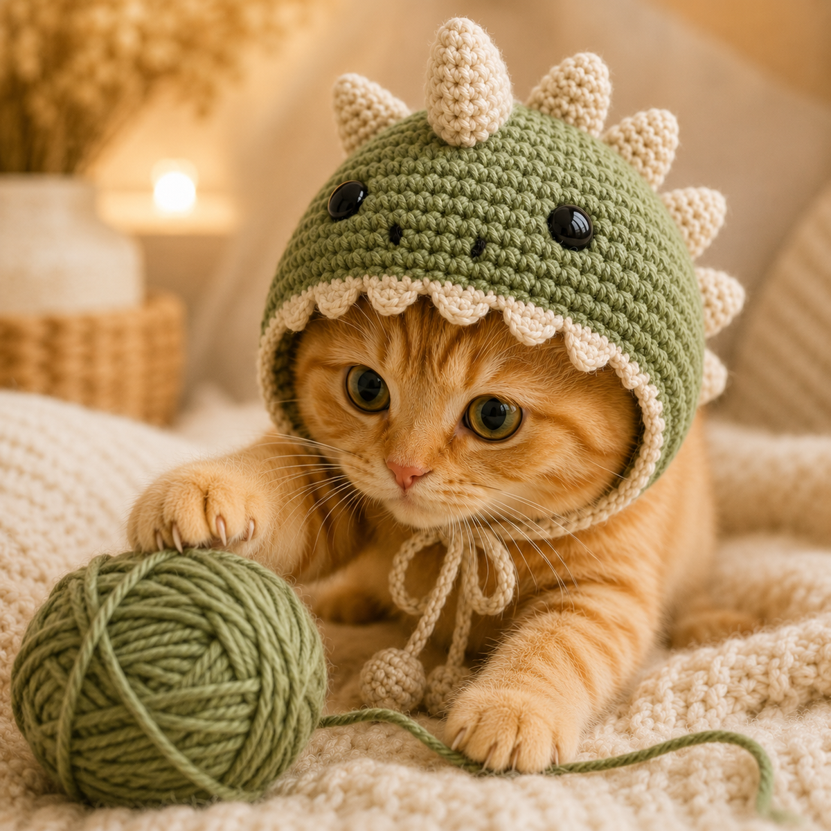 Dinosaur Cat Bonnet Crochet Pattern PDF, Crochet Cat Hat Pattern, Dino Pet Bonnet, Cat Hat Crochet Pattern, Pet Accessory PDF