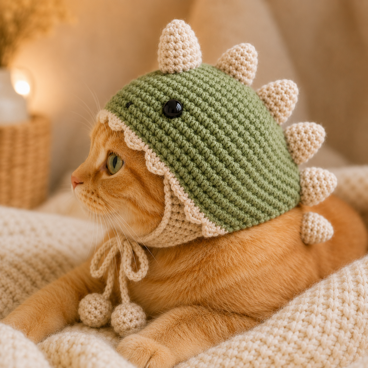 Dinosaur Cat Bonnet Crochet Pattern PDF, Crochet Cat Hat Pattern, Dino Pet Bonnet, Cat Hat Crochet Pattern, Pet Accessory PDF