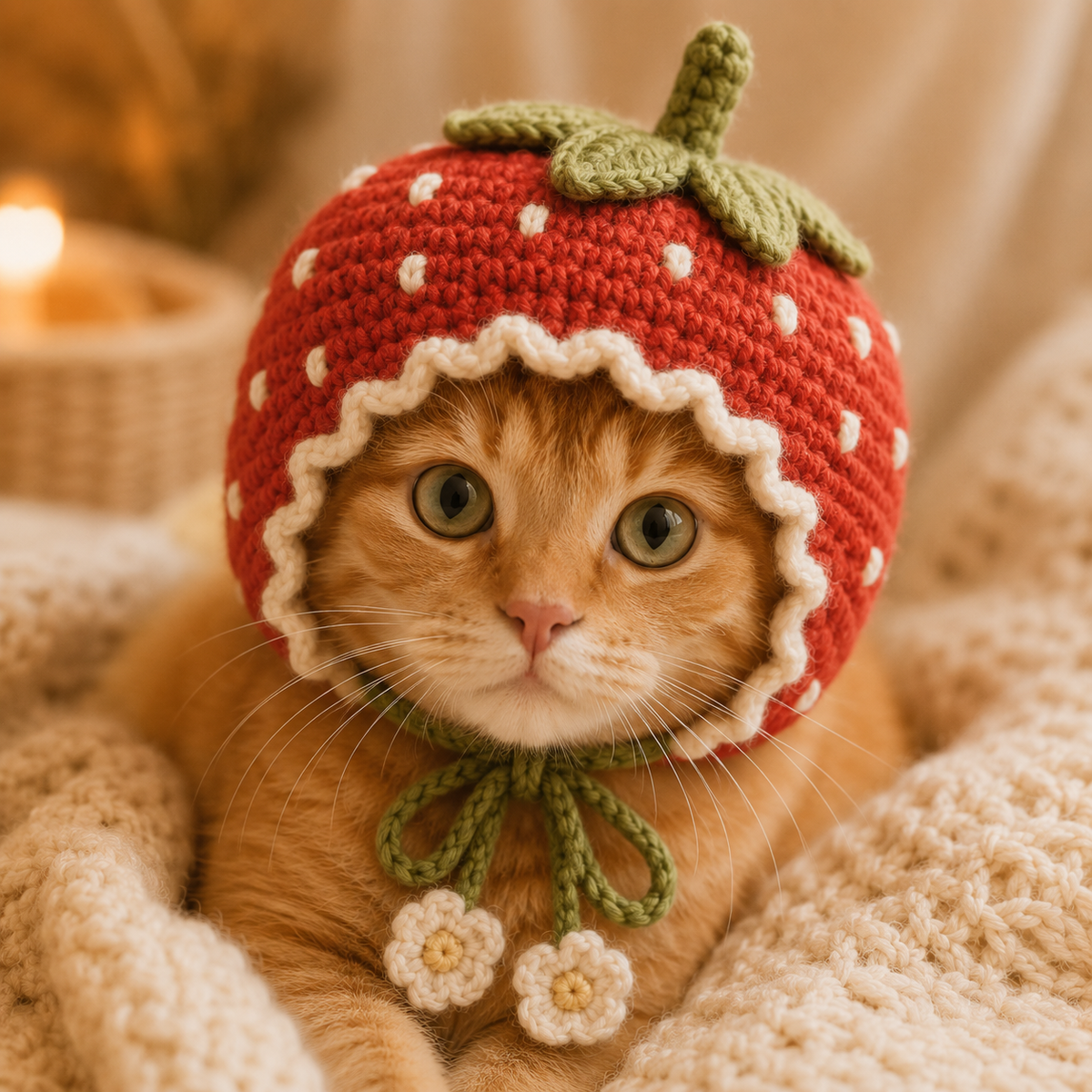 Strawberry Cat Bonnet Crochet Pattern PDF, Cat Hat Crochet Pattern, Pet Bonnet Pattern, Strawberry Cat Hat, DIY Cat Accessory, Instant Download