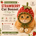 Strawberry Cat Bonnet Crochet Pattern PDF, Cat Hat Crochet Pattern, Pet Bonnet Pattern, Strawberry Cat Hat, DIY Cat Accessory, Instant Download