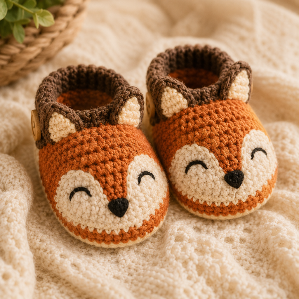 Sleepy Fox Baby Booties Crochet Pattern PDF, Fox Baby Shoes Pattern, Crochet Baby Booties, Newborn Gift, 3 Sizes, Instant Download