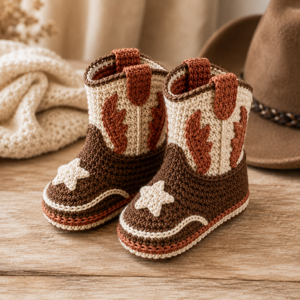 Cowboy Baby Boots Crochet Pattern PDF, Western Baby Booties