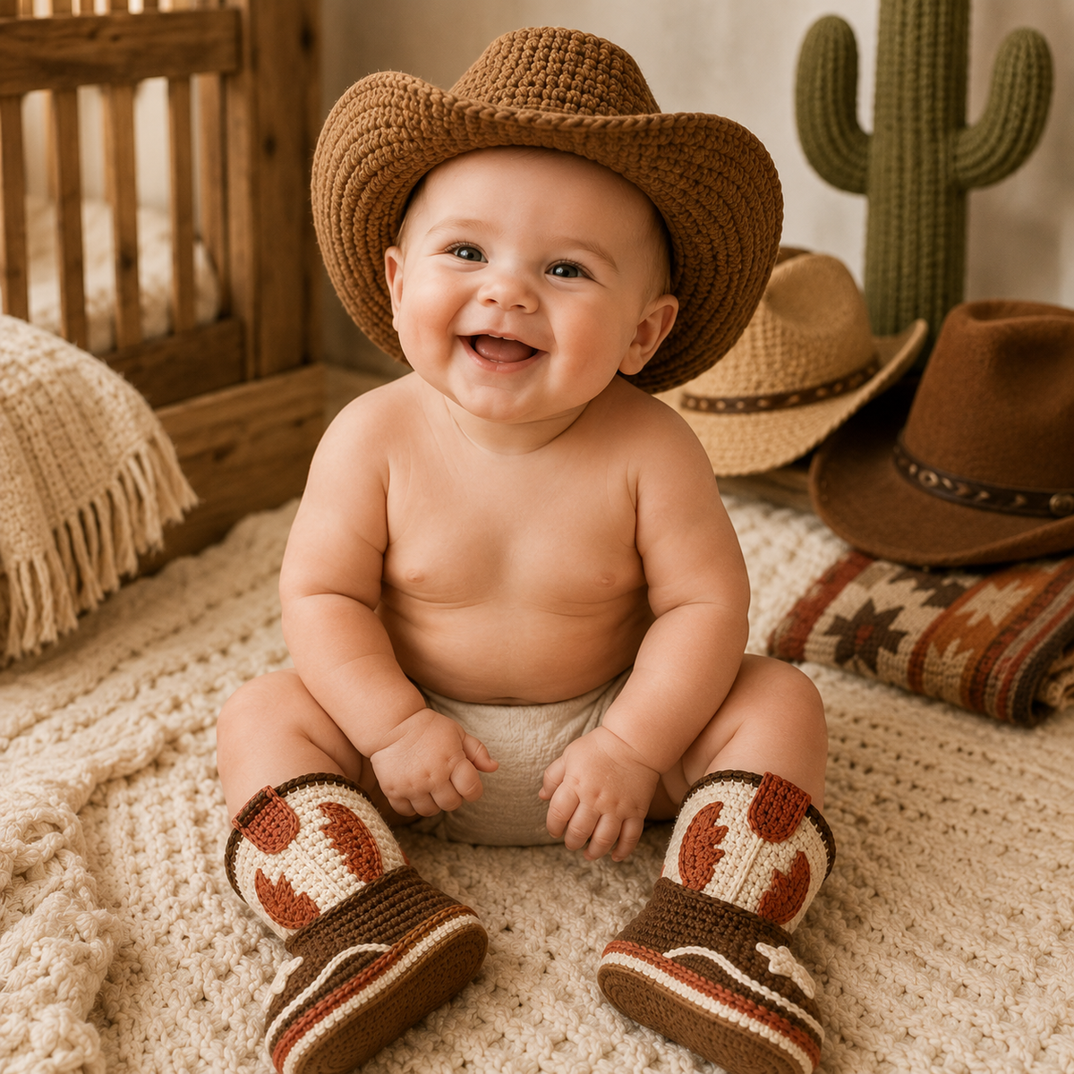 Cowboy Baby Booties Crochet Pattern PDF, Western Baby Boots