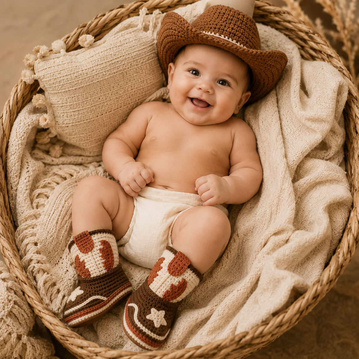 Cowboy Baby Booties Crochet Pattern PDF, Western Baby Boots