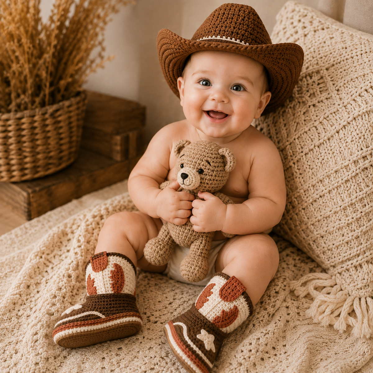 Cowboy Baby Booties Crochet Pattern PDF, Western Baby Boots
