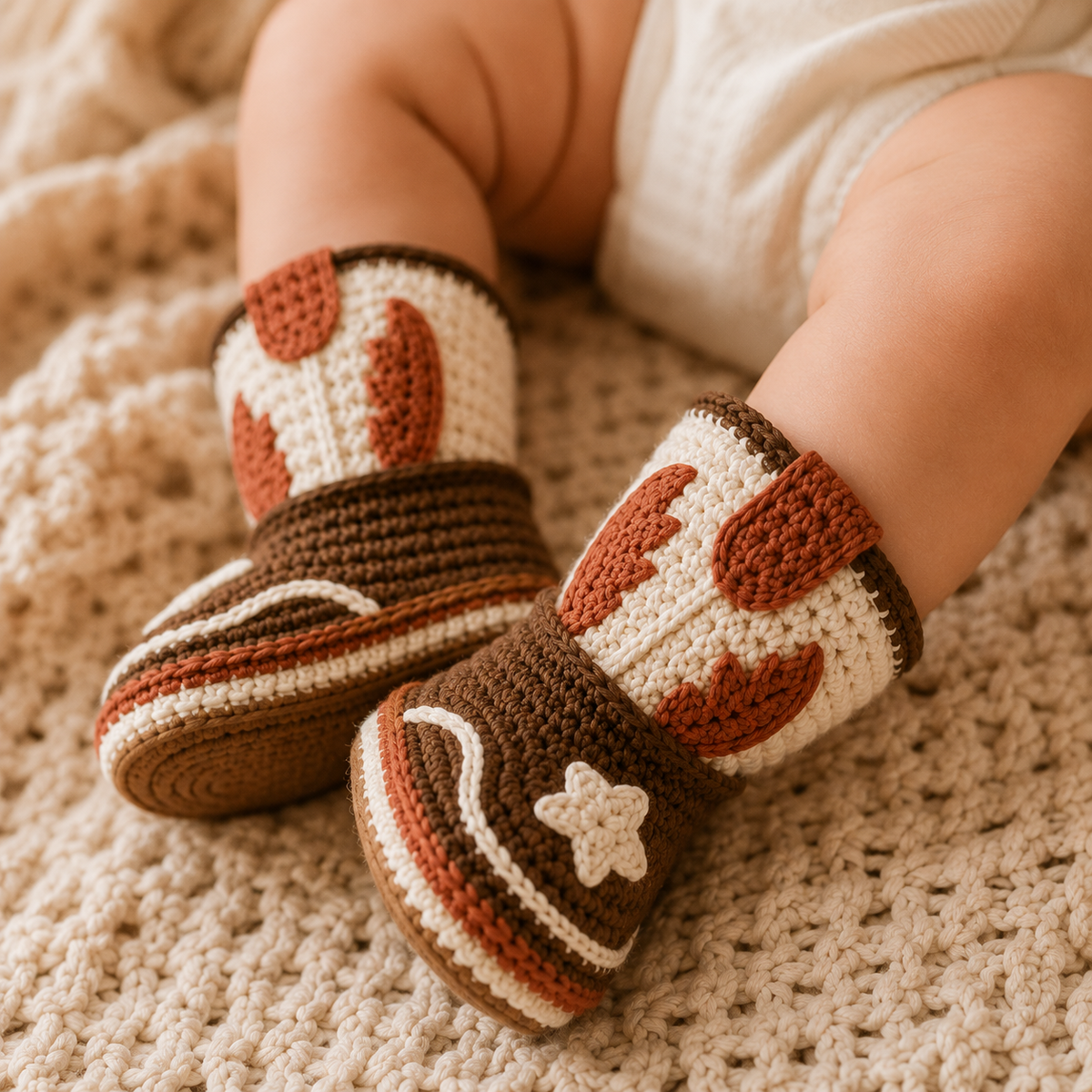 Cowboy Baby Boots Crochet Pattern PDF, Western Baby Booties
