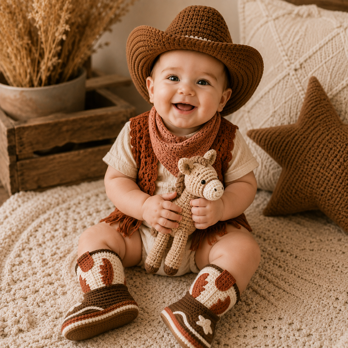 Cowboy Baby Booties Crochet Pattern PDF, Western Baby Boots