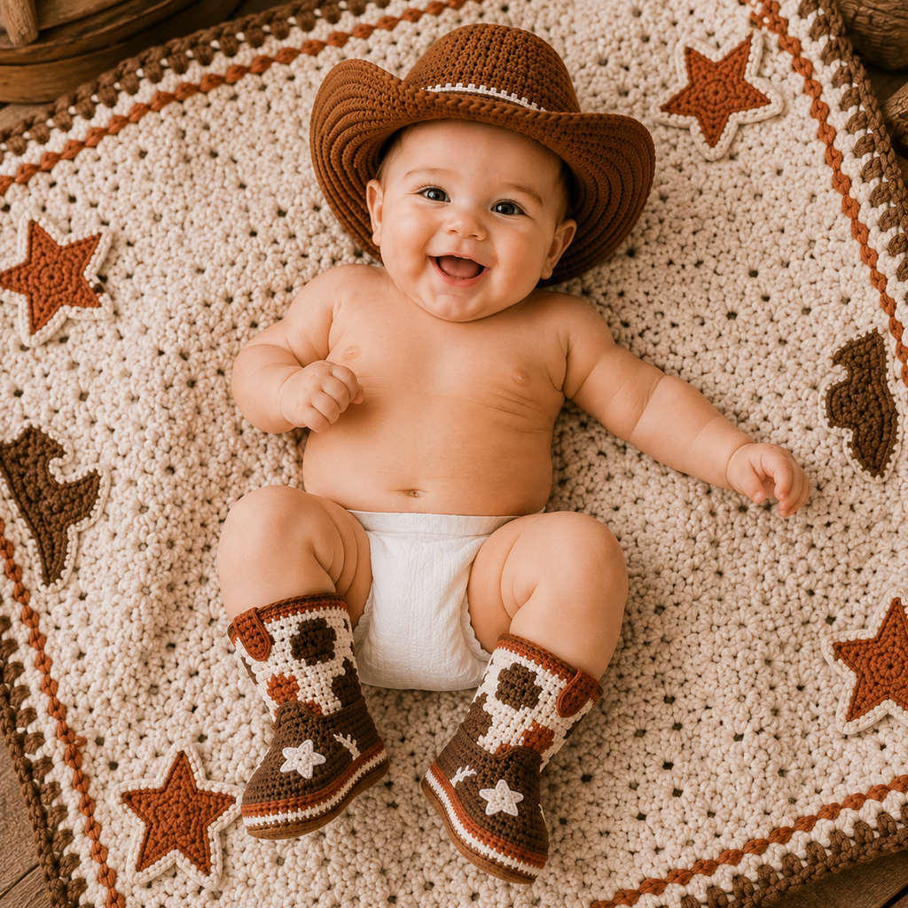 Cowboy Baby Booties Crochet Pattern PDF, Western Baby Boots