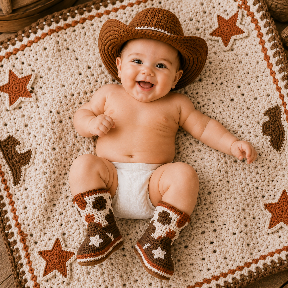 Cowboy Baby Booties Crochet Pattern PDF, Western Baby Boots