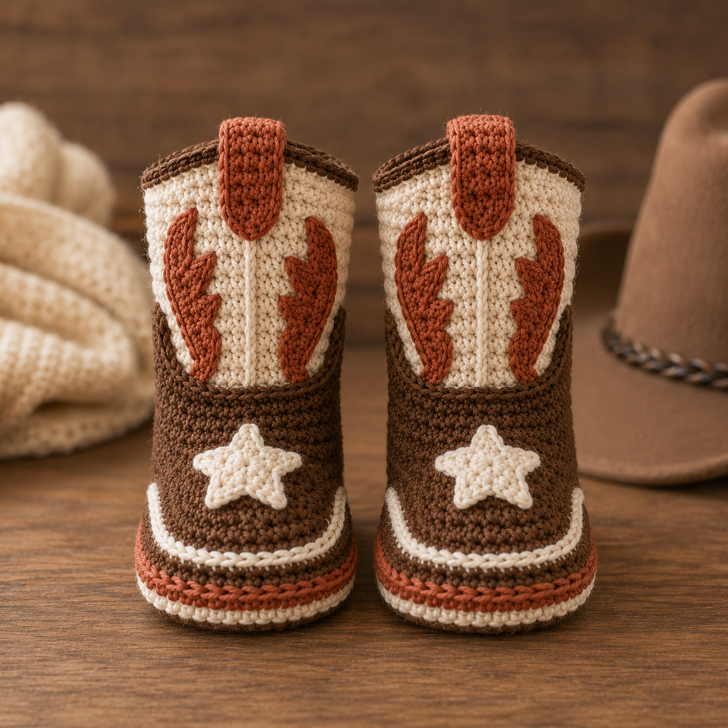 Cowboy Baby Boots Crochet Pattern PDF, Western Baby Booties