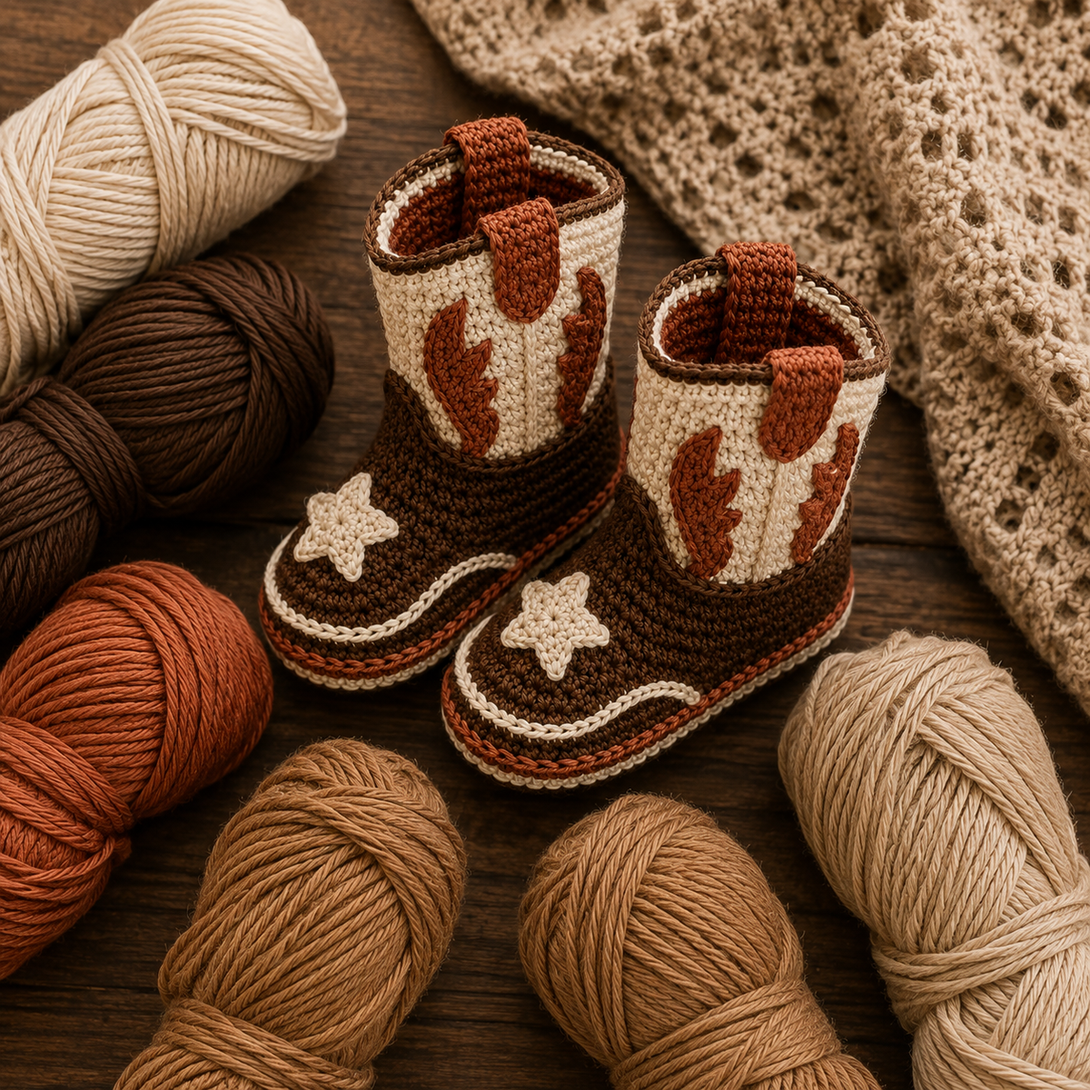 Cowboy Baby Boots Crochet Pattern PDF, Western Baby Booties