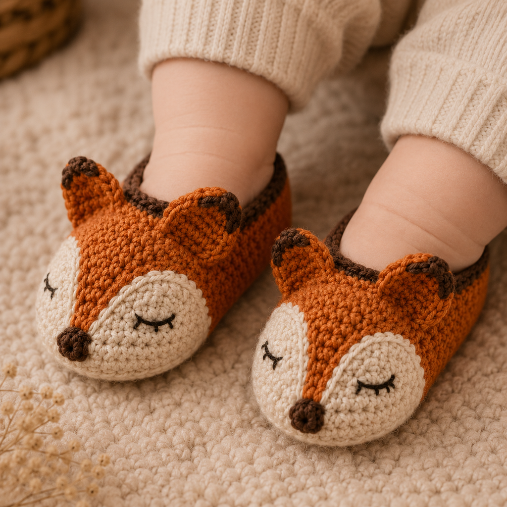 Sleepy Fox Baby Booties Crochet Pattern PDF, Fox Baby Shoes Pattern, Crochet Baby Booties, Newborn Gift, 3 Sizes, Instant Download