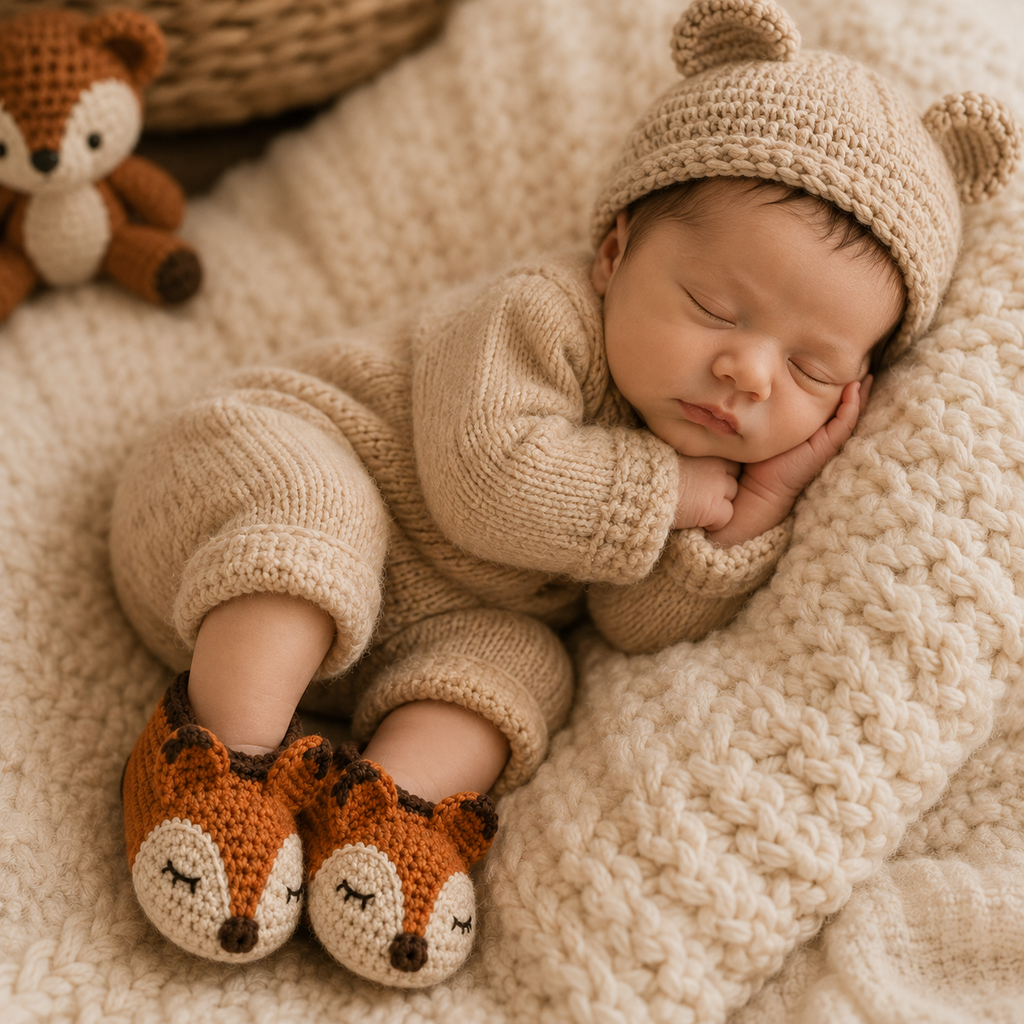 Sleepy Fox Baby Booties Crochet Pattern PDF, Fox Baby Shoes Pattern, Crochet Baby Booties, Newborn Gift, 3 Sizes, Instant Download