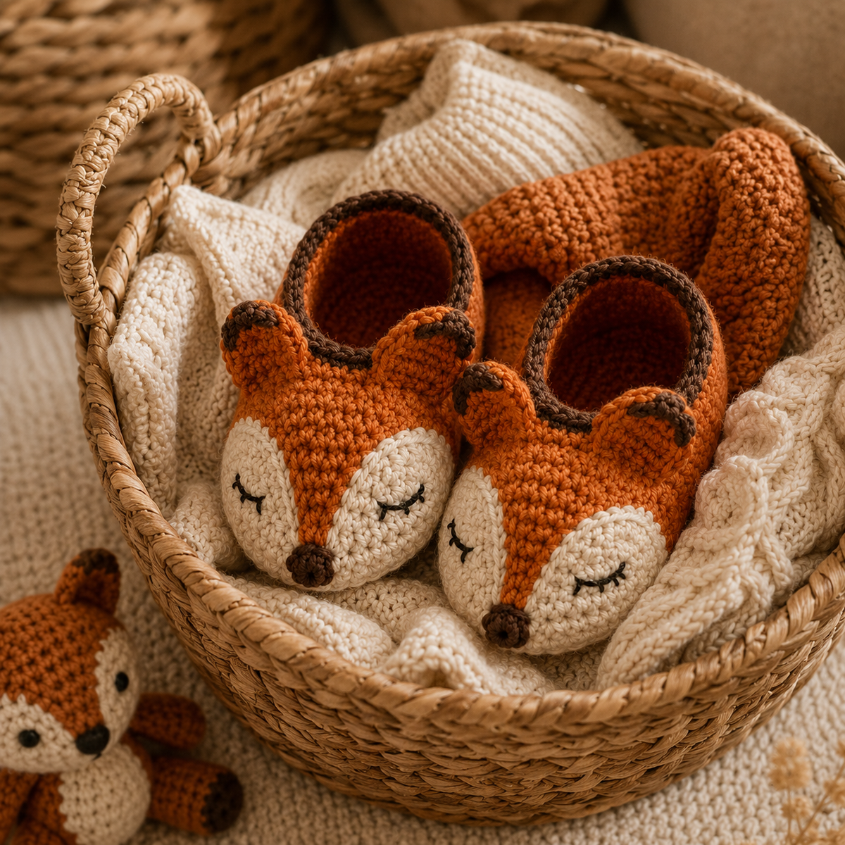 Sleepy Fox Baby Booties Crochet Pattern PDF, Fox Baby Shoes Pattern, Crochet Baby Booties, Newborn Gift, 3 Sizes, Instant Download