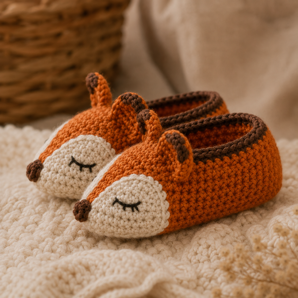 Sleepy Fox Baby Booties Crochet Pattern PDF, Fox Baby Shoes Pattern, Crochet Baby Booties, Newborn Gift, 3 Sizes, Instant Download