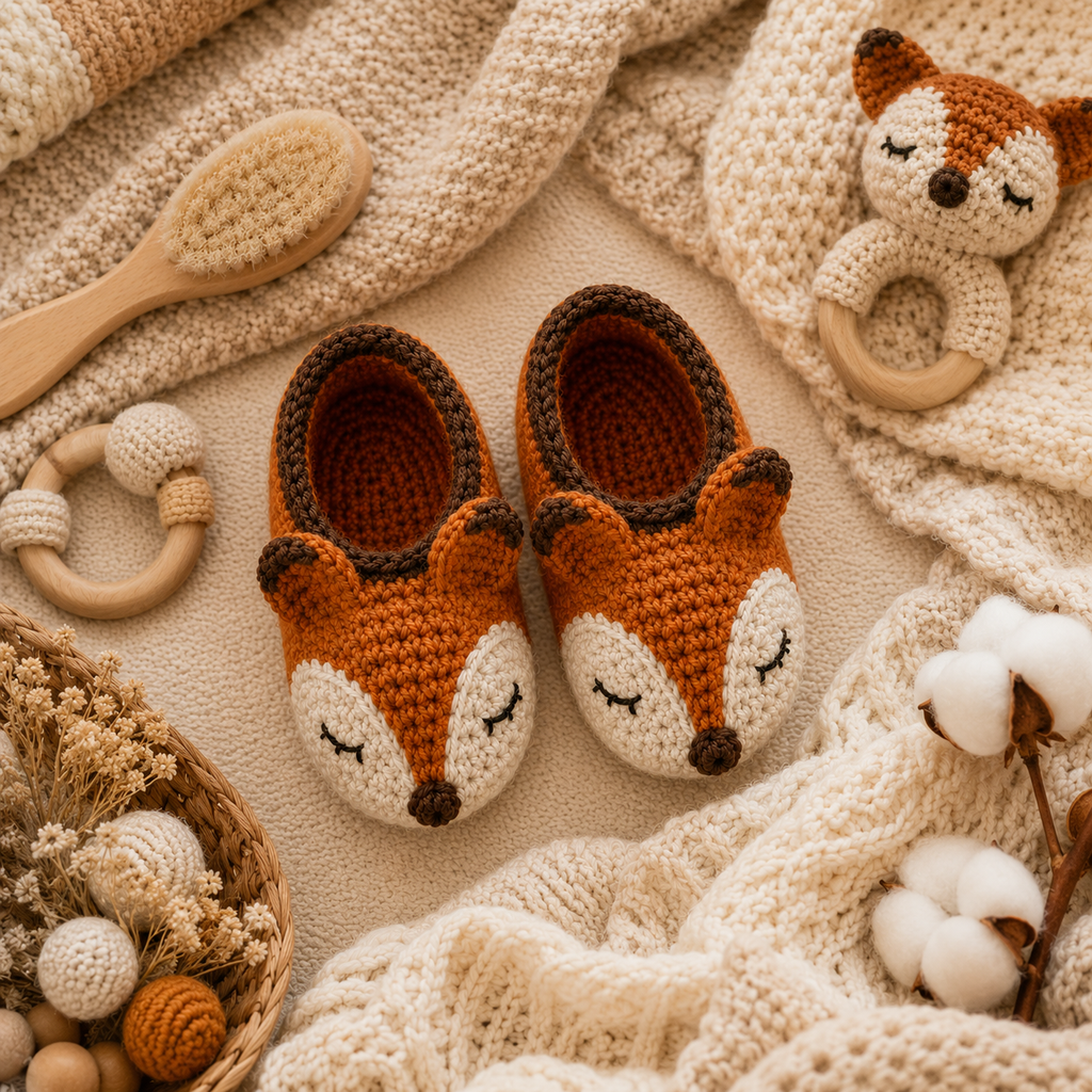 Sleepy Fox Baby Booties Crochet Pattern PDF, Fox Baby Shoes Pattern, Crochet Baby Booties, Newborn Gift, 3 Sizes, Instant Download