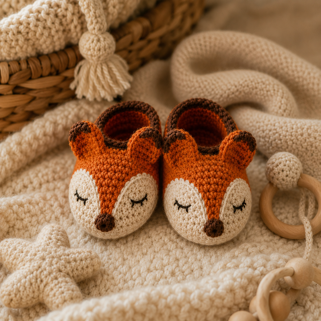 Sleepy Fox Baby Booties Crochet Pattern PDF, Fox Baby Shoes Pattern, Crochet Baby Booties, Newborn Gift, 3 Sizes, Instant Download