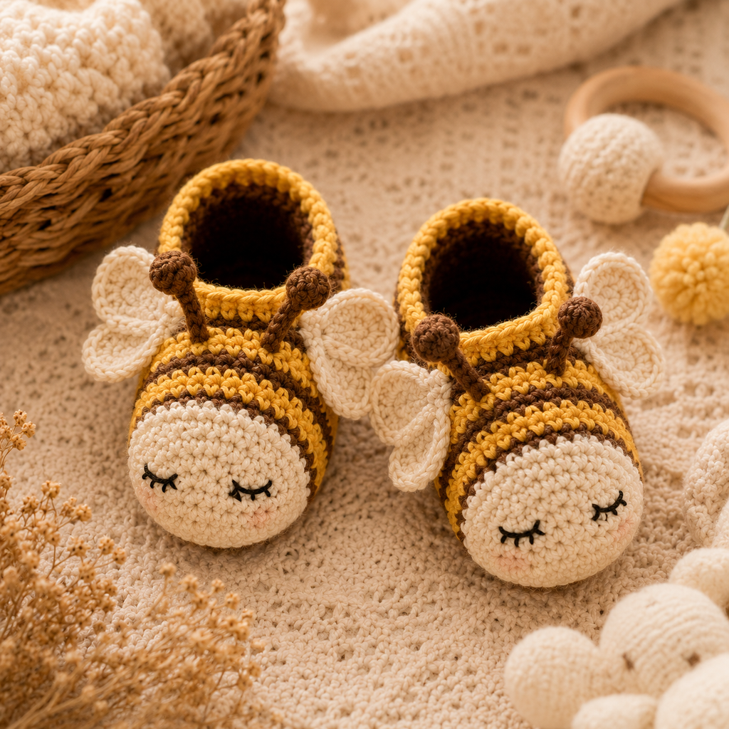 Honey Bee Baby Booties Crochet Pattern PDF, Bee Baby Shoes Pattern, Crochet Baby Booties, Newborn Gift, 0-6 Months, Instant Download