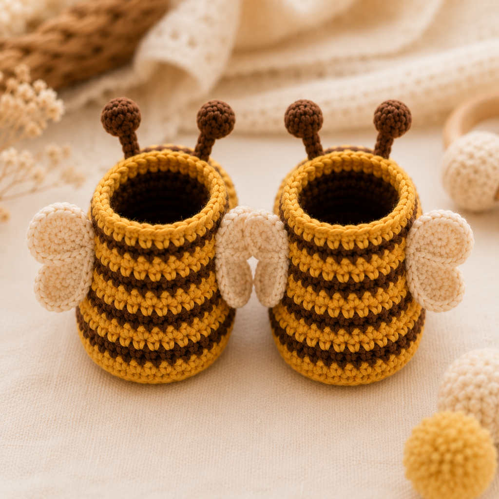 Honey Bee Baby Booties Crochet Pattern PDF, Bee Baby Shoes Pattern, Crochet Baby Booties, Newborn Gift, 0-6 Months, Instant Download
