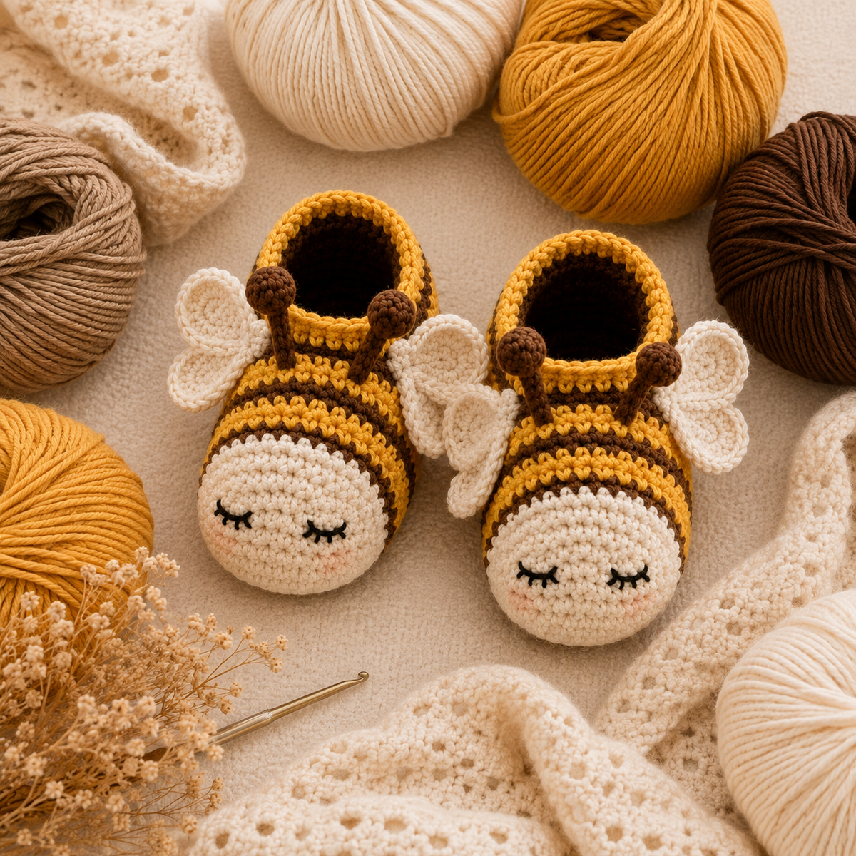Honey Bee Baby Booties Crochet Pattern PDF, Bee Baby Shoes Pattern, Crochet Baby Booties, Newborn Gift, 0-6 Months, Instant Download