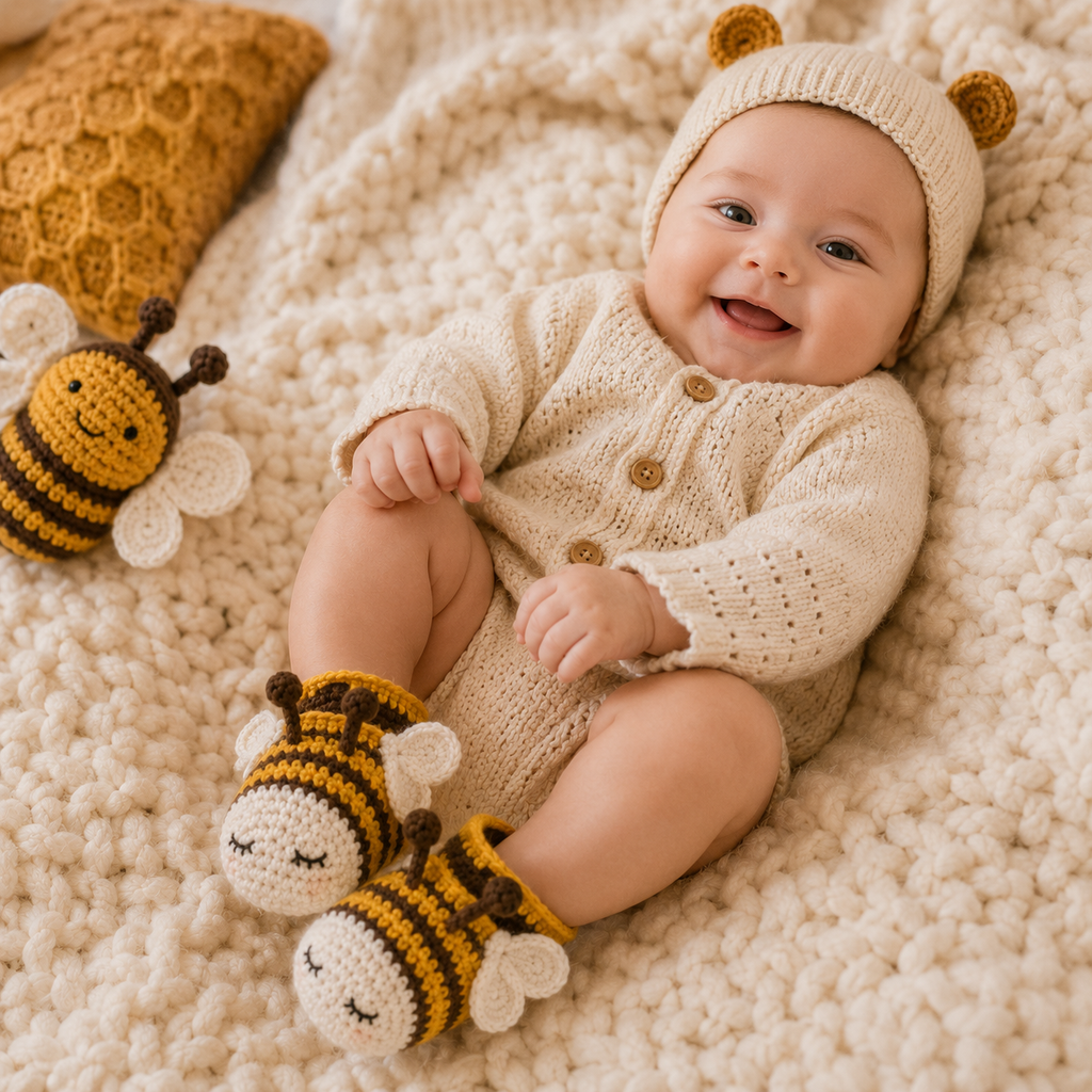 Honey Bee Baby Booties Crochet Pattern PDF, Bee Baby Shoes Pattern, Crochet Baby Booties, Newborn Gift, 0-6 Months, Instant Download