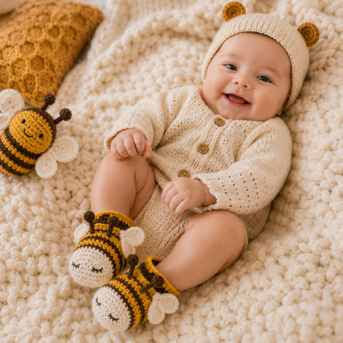 Honey Bee Baby Booties Crochet Pattern PDF, Bee Baby Shoes Pattern, Crochet Baby Booties, Newborn Gift, 0-6 Months, Instant Download