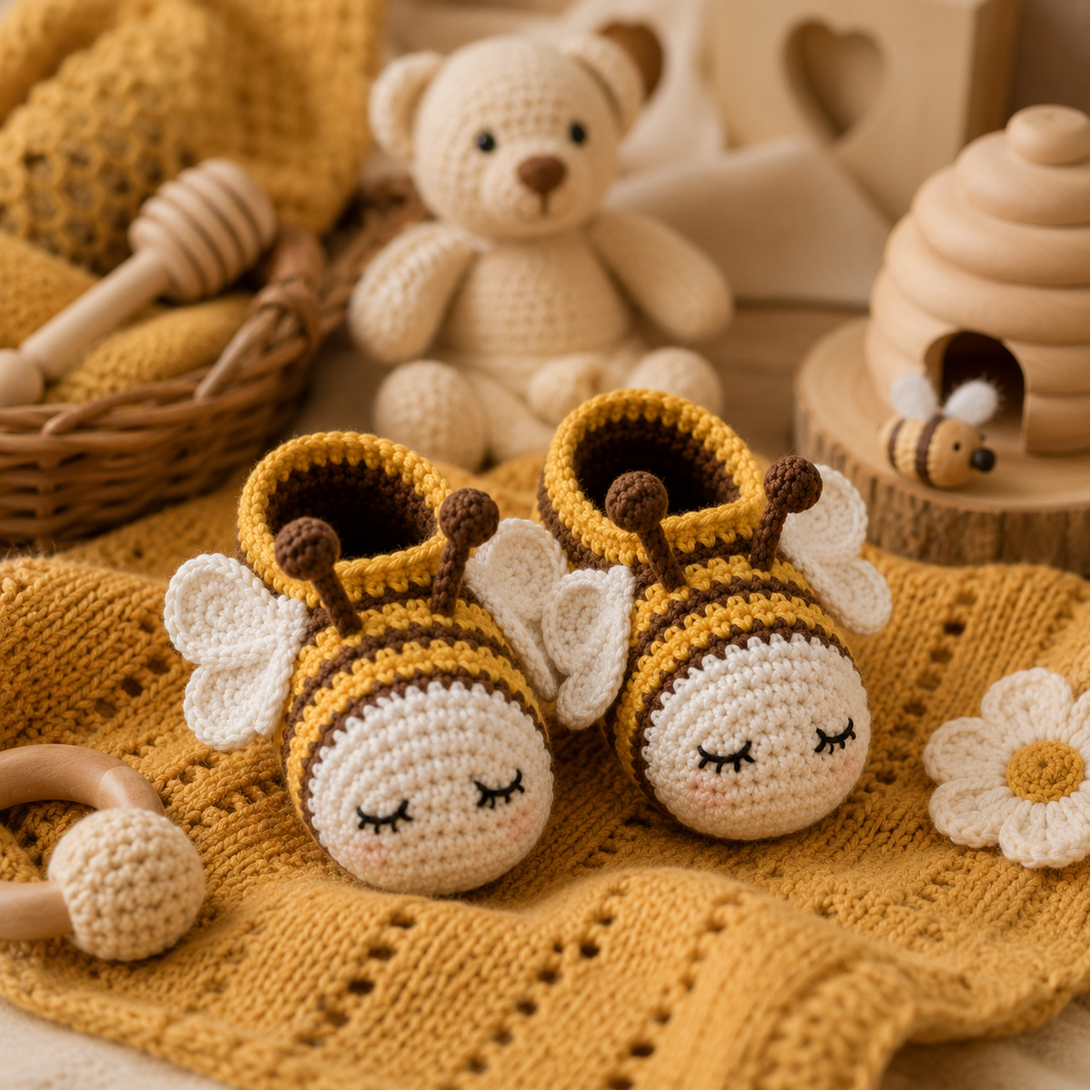 Honey Bee Baby Booties Crochet Pattern PDF, Bee Baby Shoes Pattern, Crochet Baby Booties, Newborn Gift, 0-6 Months, Instant Download