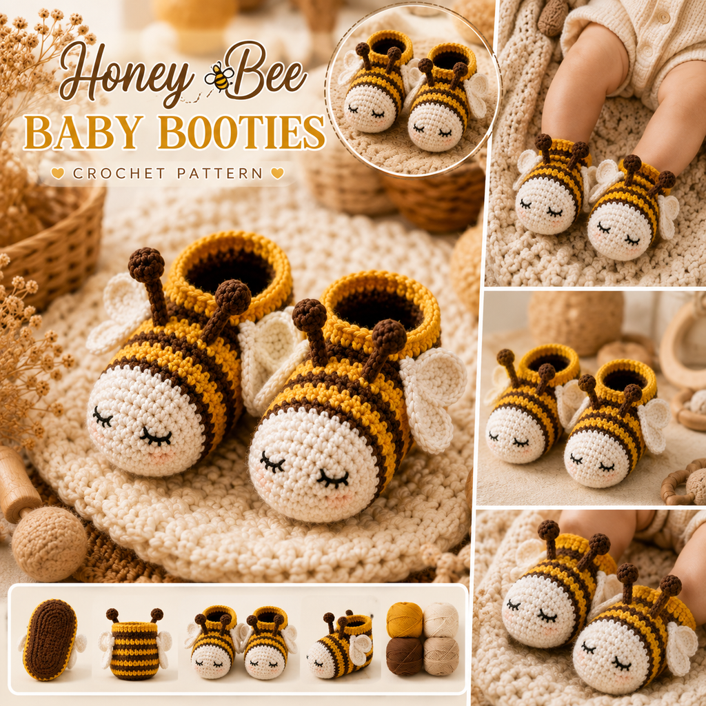 Honey Bee Baby Booties Crochet Pattern PDF, Bee Baby Shoes Pattern, Crochet Baby Booties, Newborn Gift, 0-6 Months, Instant Download