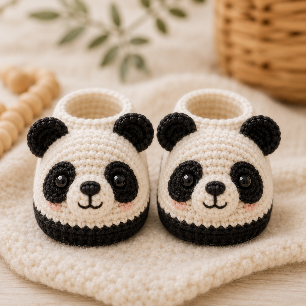 Panda Baby Booties Crochet Pattern PDF, Panda Bear Baby Shoes Pattern, 5 in 1 Crochet Booties, Baby Shower Gift, Easy Crochet PDF