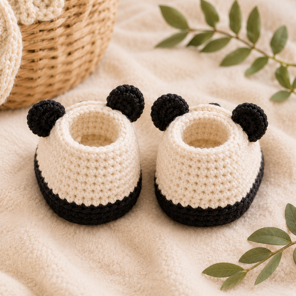Panda Baby Booties Crochet Pattern PDF, Panda Bear Baby Shoes Pattern, 5 in 1 Crochet Booties, Baby Shower Gift, Easy Crochet PDF