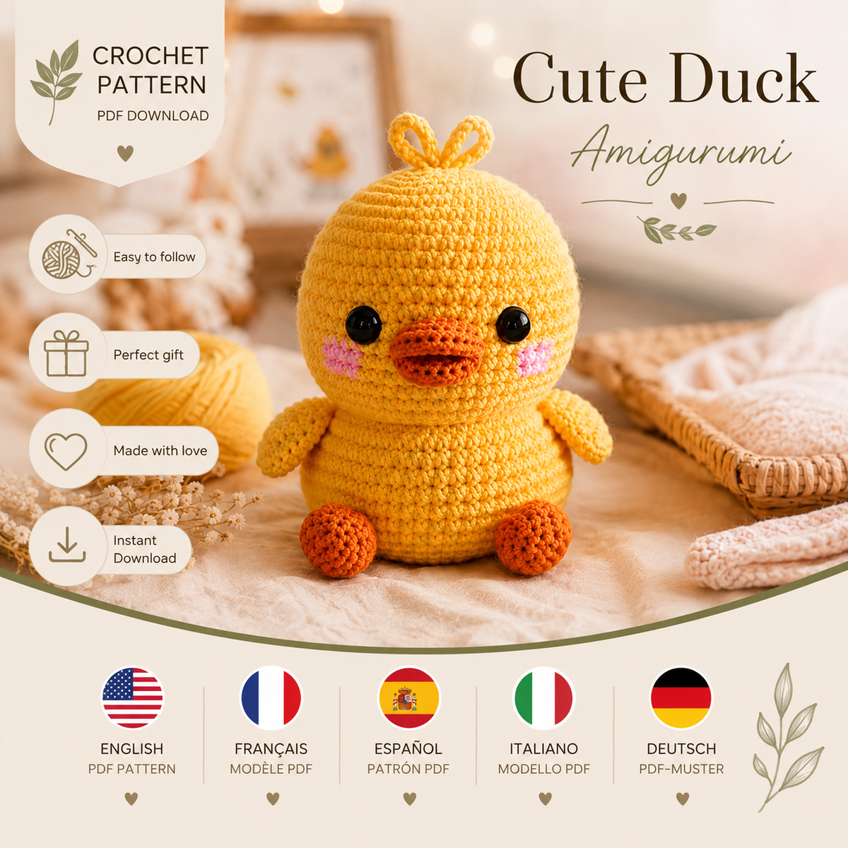 Cute Duck Amigurumi Crochet Pattern PDF | Easy Duck Crochet Pattern | Digital Download