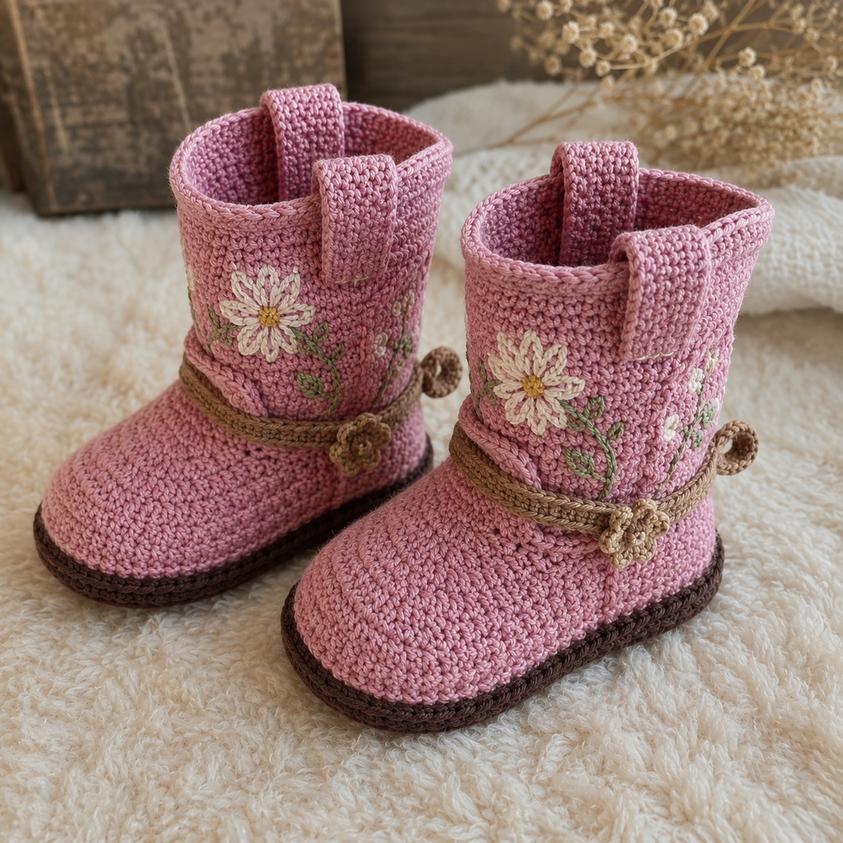 Pink Daisy Crochet Baby Boots Pattern PDF, Baby Booties Crochet Pattern, Floral Baby Shoes, Crochet Baby Boots, Baby Gift Pattern