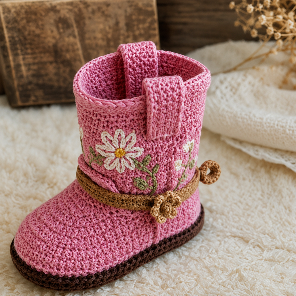 Pink Daisy Crochet Baby Boots Pattern PDF, Baby Booties Crochet Pattern, Floral Baby Shoes, Crochet Baby Boots, Baby Gift Pattern