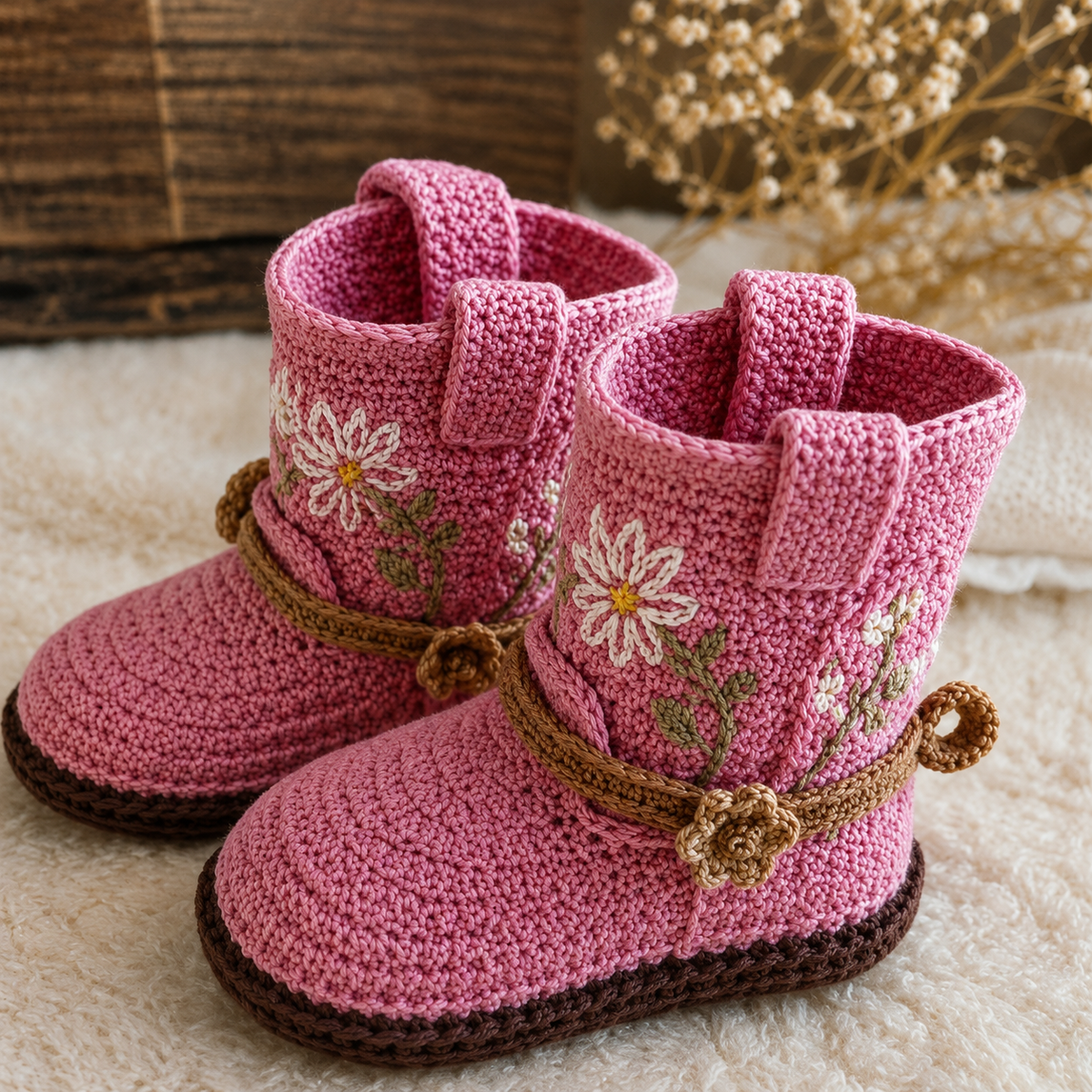 Pink Daisy Crochet Baby Boots Pattern PDF, Baby Booties Crochet Pattern, Floral Baby Shoes, Crochet Baby Boots, Baby Gift Pattern