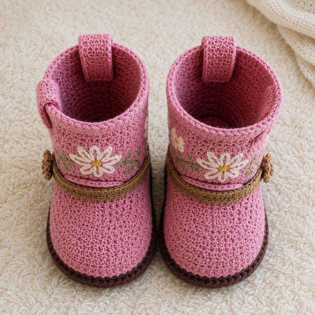 Pink Daisy Crochet Baby Boots Pattern PDF, Baby Booties Crochet Pattern, Floral Baby Shoes, Crochet Baby Boots, Baby Gift Pattern